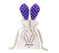 Personalised Easter Gift Bags,Rabbit Ear Burlap Drawstring Tote pocket Custom Any Name,Reusable egg Hunt Party Favors