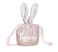 Personalised Easter Gift Bags,Velvet Rabbit Ear Drawstring Tote Treat Bags for Kids Custom Any Name,Reusable egg Hunt Party Favors