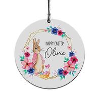 Personalised Easter Gift For Children Hanging Decoration Easter Bunny Wooden Ornament Custom Name Plaque Babies Keepsake Baby Gifts For Boys Girls Sign Milestone (PINK)