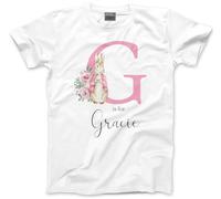 Personalised Easter TShirt - Cute Customised Girls Peter Bunny Bunnies Initial Name Kid T-Shirt Beatrix Rabbit Easter Egg Hunt Sunday Monday Matching Outfit Unisex Top Tee - 1-2 Years Pink Bunny White