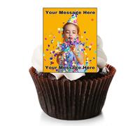 Personalised Edible Cake Toppers | Multiple Shapes & Sizes | Custom Image & Message | Icing or Wafer Card | For Birthdays & Celebrations | PRE-CUT & Ready to Use | 1.5 Inch Rectangle - Pack of 24