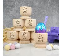 Personalised Egg Cup, Engraved Wooden Egg Cup, Easter Gift for Kids, Dippy Egg Holder, Bunny Rabbit, Chick (Pack 10)