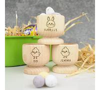 Personalised Egg Cup, Engraved Wooden Egg Cup, Easter Gift for Kids, Dippy Egg Holder, Bunny Rabbit, Chick (Pack 3)