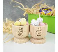 Personalised Egg Cup, Engraved Wooden Egg Cup, Easter Gift for Kids, Dippy Egg Holder, Bunny Rabbit, Chick (Pack 2)