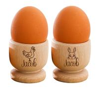 Personalised Egg Cup with Name & Bunny Engraved Easter Gift for Kids 1st Easter Gift Engraved Wooden Egg Cup Dippy Egg Cup for Kids Easter Egg Cup for Children (2 Egg Cups)