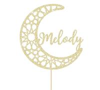 Personalised Eid Cake Toppers Gifts Custom Ramadan Mubarak Cake Topper Double Sided Glitter Eid Mubarak Cake Topper Gifts for Islam Ramadan Party Decorations (Champagne Gold)