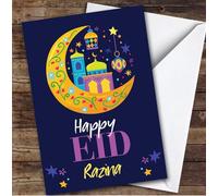 Personalised Eid Card For Anyone Moon Dark | Custom Greetings Card For Eid Any Text Inside & Out
