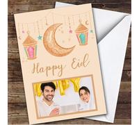 Personalised Eid Card For Anyone Photo Moon Lantern | Personalized Custom Unique Greetings Card For Eid Any Text Inside & Out