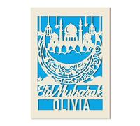 Personalised Eid Cards Ramadan Mubarak Cards Custom Eid Mubarak Card with Envelope Ramadan Muslim Islamic Gift Mubarak Decorations Card for Kids Women Daughter Mum Wife Friend (Blue)