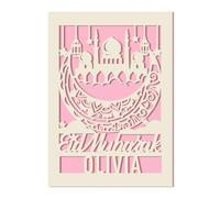 Personalised Eid Cards Ramadan Mubarak Cards Custom Eid Mubarak Card with Envelope Ramadan Muslim Islamic Gift Mubarak Decorations Card for Kids Women Daughter Mum Wife Friend (Pink)