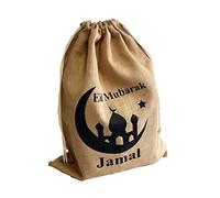 Personalised Eid Mubarak Gift Present Sack Brown Large Drawstring Bag, Ramadan Keepsake Celebration