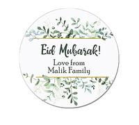 Personalised Eid Mubarak & Ramadan Kareem Muslim Celebration Paisley x 35 Stickers (Green Floral)