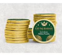 Personalised Eid Mubarak Ramadan Mubarak chocolate Coins Luxury Gold foiled discs gifting Eid gold - Eid Mubarak Green - 40 Set