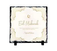 Personalised Eid Mubarak Slate Plaque - Custom Family Name Islamic Gift, Elegant Gold Geometric Design, Ramadan & Eid Keepsake Decoration, Spiritual Blessing Ornament for Home & Prayer Room