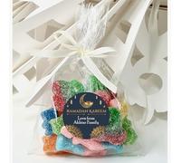 Personalised Eid Mubarak Sweet Cones Stickers Ramadan Mubarak Sweets | Halal Sweet Cones | Eid Sweets Party Favours | Gifts for Ramadan - Navy Ramadan Kareem - Bag with Robbon