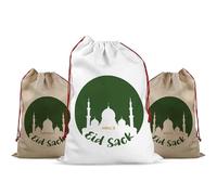 Personalised Eid Sack for Kids - Eid Mubarak Gift Bag & Ramadan Treat Bag - Reusable Drawstring Islamic Gift Sack with Name for Children Family - Sweets Toys Gifts Bag Machine Washable