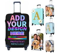 Personalised Elastic Luggage Protector Cover, 18~32"Custom Photo Luggage Covers with Photo Logo Text Printed, Custom Suitcase Cover Design Your Own with Photo Travel Suitcase Covers Protectors (Set/A)