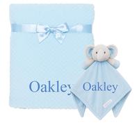 Personalised Elephant Comforter & Waffle Blanket Gift Set - Embroidered with Any Name - Pink, Blue or White Baby Bundle (Blue Waffle and Blue Elephant Comforter)
