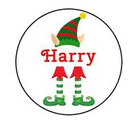 Personalised Elf Boy Name Present Sticker Christmas Xmas Chocolate Coin Gift Tag (Matte, 6 Stickers - 88m Round)