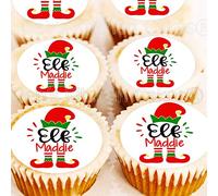Personalised Elf Cake Toppers - Your Message Cupcake Decorations - Icing or Wafer - 4cm x 24 (Wafer)