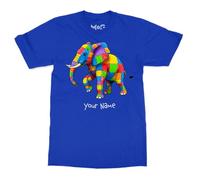 Personalised Elmer Elephant Kids T-Shirt -Royal Blue- Kids - 3-4Y - Custom Name World Book Day Shirt - Cute Back to School Top - Autism Awareness Gift Tee