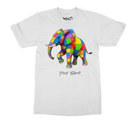 Personalised Elmer Elephant Kids T-Shirt - White - Kids - 7-8Y - Custom Name World Book Day Shirt - Cute Back to School Top - Autism Awareness Gift Tee