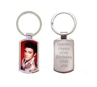 Personalised Elvis keyring custom gift engraved text on the back | gift box, metal, rectangular, elvis presley, personalised gift