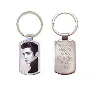 Personalised Elvis Presley keyring custom gift engraved text on the back | gift box, metal, rectangular, elvis presley, personalised gift