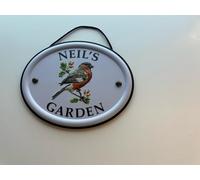 Personalised Embossed Metal Garden Sign 12x15cm - British Bird Design - Outdoor Decorative Hanging Garden Plaque - Weatherproof Metal Sign for Garden Walls Fences or Sheds (Neil)