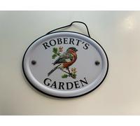 Personalised Embossed Metal Garden Sign 12x15cm - British Bird Design - Outdoor Decorative Hanging Garden Plaque - Weatherproof Metal Sign for Garden Walls Fences or Sheds (Robert)