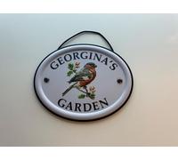 Personalised Embossed Metal Garden Sign 12x15cm - British Bird Design - Outdoor Decorative Hanging Garden Plaque - Weatherproof Metal Sign for Garden Walls Fences or Sheds (Georgina)