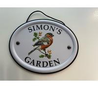 Personalised Embossed Metal Garden Sign 12x15cm - British Bird Design - Outdoor Decorative Hanging Garden Plaque - Weatherproof Metal Sign for Garden Walls Fences or Sheds (Simon)