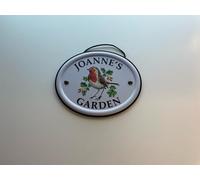 Personalised Embossed Metal Garden Sign 12x15cm - British Bird Design - Outdoor Decorative Hanging Garden Plaque - Weatherproof Metal Sign for Garden Walls Fences or Sheds (Joanne)