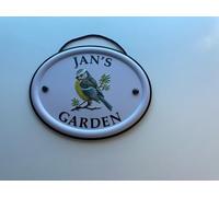 Personalised Embossed Metal Garden Sign 12x15cm - British Bird Design - Outdoor Decorative Hanging Garden Plaque - Weatherproof Metal Sign for Garden Walls Fences or Sheds (Jan)