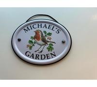 Personalised Embossed Metal Garden Sign 12x15cm - British Bird Design - Outdoor Decorative Hanging Garden Plaque - Weatherproof Metal Sign for Garden Walls Fences or Sheds (Michael)
