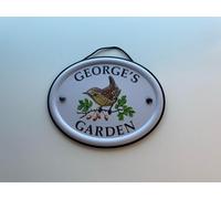 Personalised Embossed Metal Garden Sign 12x15cm - British Bird Design - Outdoor Decorative Hanging Garden Plaque - Weatherproof Metal Sign for Garden Walls Fences or Sheds (George)
