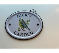 Personalised Embossed Metal Garden Sign 12x15cm - British Bird Design - Outdoor Decorative Hanging Garden Plaque - Weatherproof Metal Sign for Garden Walls Fences or Sheds (Nick)