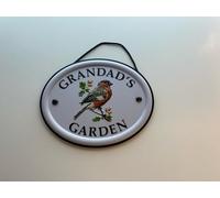 Personalised Embossed Metal Garden Sign 12x15cm - British Bird Design - Outdoor Decorative Hanging Garden Plaque - Weatherproof Metal Sign for Garden Walls Fences or Sheds (Grandad)