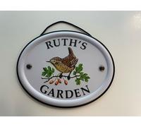 Personalised Embossed Metal Garden Sign 12x15cm - British Bird Design - Outdoor Decorative Hanging Garden Plaque - Weatherproof Metal Sign for Garden Walls Fences or Sheds (Ruth)