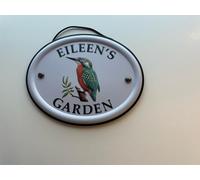 Personalised Embossed Metal Garden Sign 12x15cm - British Bird Design - Outdoor Decorative Hanging Garden Plaque - Weatherproof Metal Sign for Garden Walls Fences or Sheds (Eileen)