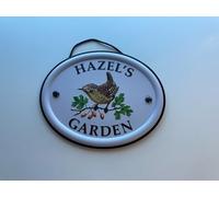 Personalised Embossed Metal Garden Sign 12x15cm - British Bird Design - Outdoor Decorative Hanging Garden Plaque - Weatherproof Metal Sign for Garden Walls Fences or Sheds (Hazel)