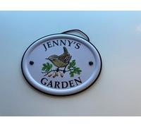 Personalised Embossed Metal Garden Sign 12x15cm - British Bird Design - Outdoor Decorative Hanging Garden Plaque - Weatherproof Metal Sign for Garden Walls Fences or Sheds (Jenny)