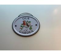 Personalised Embossed Metal Garden Sign 12x15cm - British Bird Design - Outdoor Decorative Hanging Garden Plaque - Weatherproof Metal Sign for Garden Walls Fences or Sheds (Our garden)