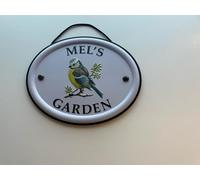 Personalised Embossed Metal Garden Sign 12x15cm - British Bird Design - Outdoor Decorative Hanging Garden Plaque - Weatherproof Metal Sign for Garden Walls Fences or Sheds (Mel)