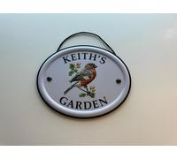 Personalised Embossed Metal Garden Sign 12x15cm - British Bird Design - Outdoor Decorative Hanging Garden Plaque - Weatherproof Metal Sign for Garden Walls Fences or Sheds (Keith)