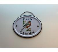 Personalised Embossed Metal Garden Sign 12x15cm - British Bird Design - Outdoor Decorative Hanging Garden Plaque - Weatherproof Metal Sign for Garden Walls Fences or Sheds (Jill)