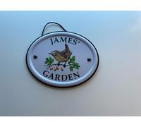 Personalised Embossed Metal Garden Sign 12x15cm - British Bird Design - Outdoor Decorative Hanging Garden Plaque - Weatherproof Metal Sign for Garden Walls Fences or Sheds (James)