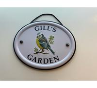 Personalised Embossed Metal Garden Sign 12x15cm - British Bird Design - Outdoor Decorative Hanging Garden Plaque - Weatherproof Metal Sign for Garden Walls Fences or Sheds (Gill)
