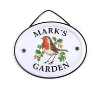 Personalised Embossed Metal Garden Sign 12x15cm - British Bird Design - Outdoor Decorative Hanging Garden Plaque - Weatherproof Metal Sign for Garden Walls Fences or Sheds (Mark)