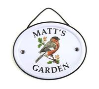Personalised Embossed Metal Garden Sign 12x15cm - British Bird Design - Outdoor Decorative Hanging Garden Plaque - Weatherproof Metal Sign for Garden Walls Fences or Sheds (Mary)